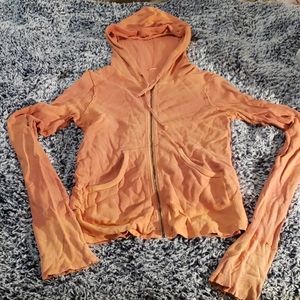 Distressed orange waffle zip up hoodie